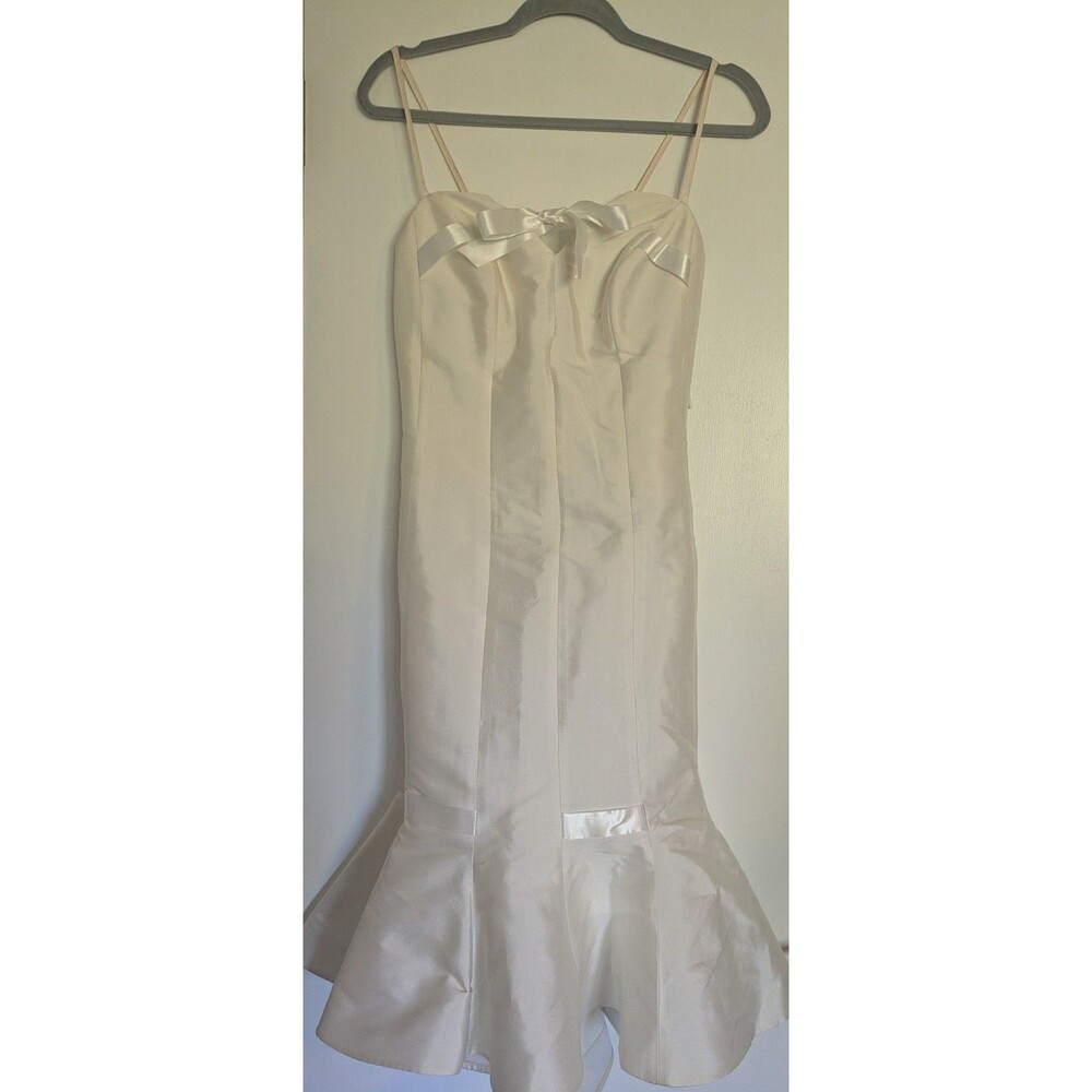 Suzanne Ermann White Wedding Dress Midi Silk Blend 40 US8